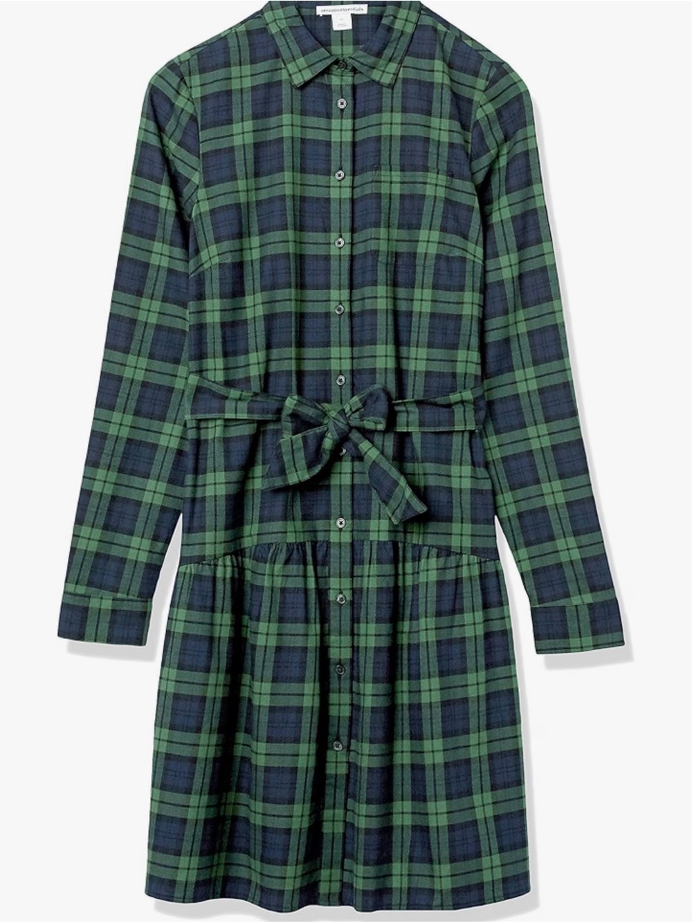 🩷 Green and Navy Black-watch Tartan Plaid Flannel Long-Sleeve dress
